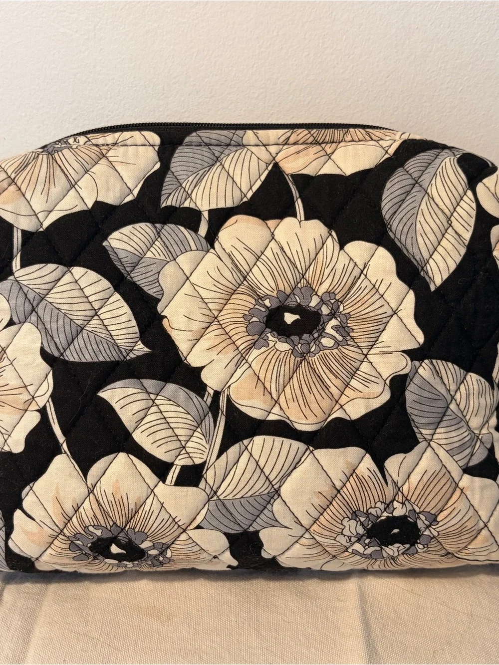 Vera Bradley Black, Cream & Gray Floral Quilted Cosmetic Pouch